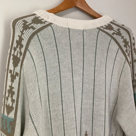 Vintage St Michaels Sweater White Grey Fair Isle Men Size XL/50 Tall UK Pattern - Picture 11 of 12